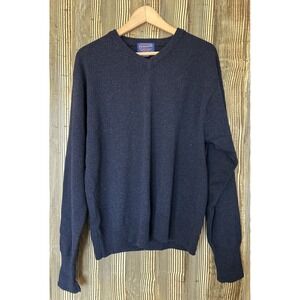 Pendleton Virgin Lambswool Navy Blue Knit V-Neck Sweater Size M *Monogrammed*